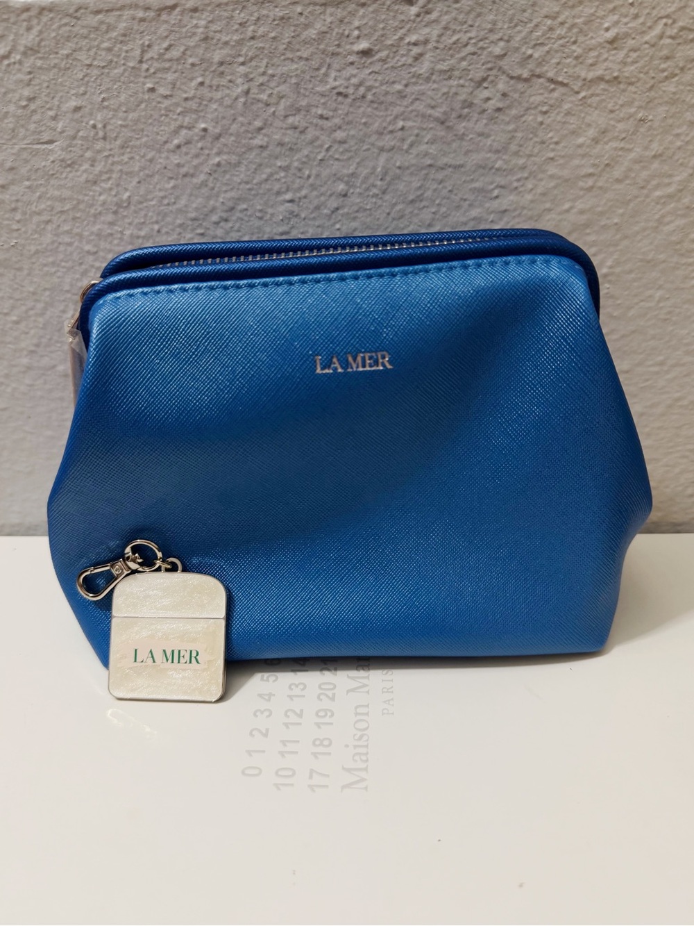 La Mer Electric Blue Leather Cosmetic Pouch